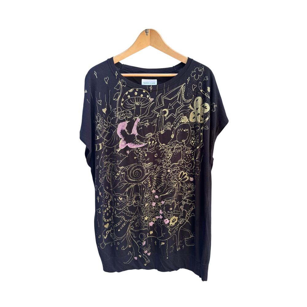 Tsumori Chisato Issey Miyake Graphic Print Gold & Black Tunic Dress 2 Medium M